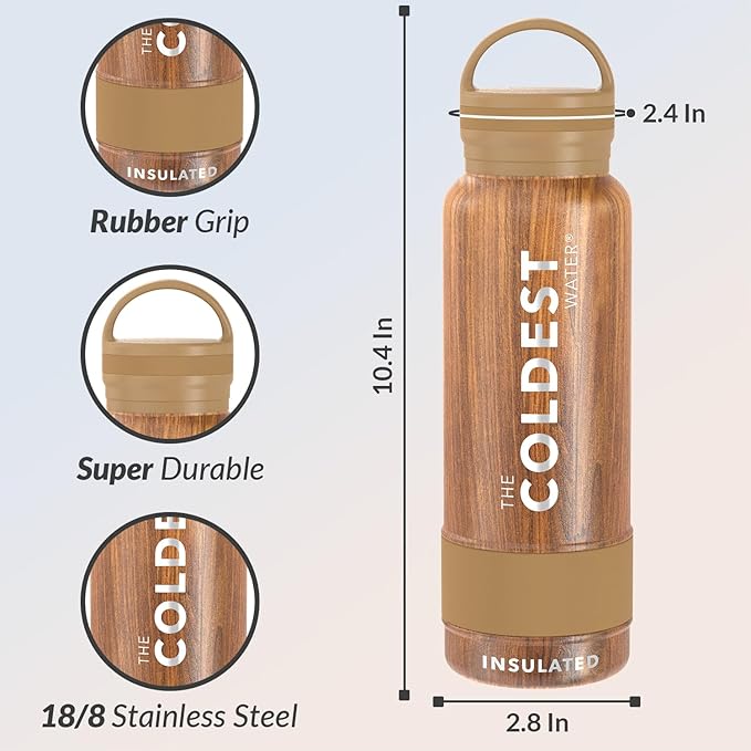 Coldest Insulated Water Bottle with Handle Lid | Leak Proof, Insulated Modern Stainless Steel, Triple Walled, Sport Thermos Bottles, Metal Flask | 21oz