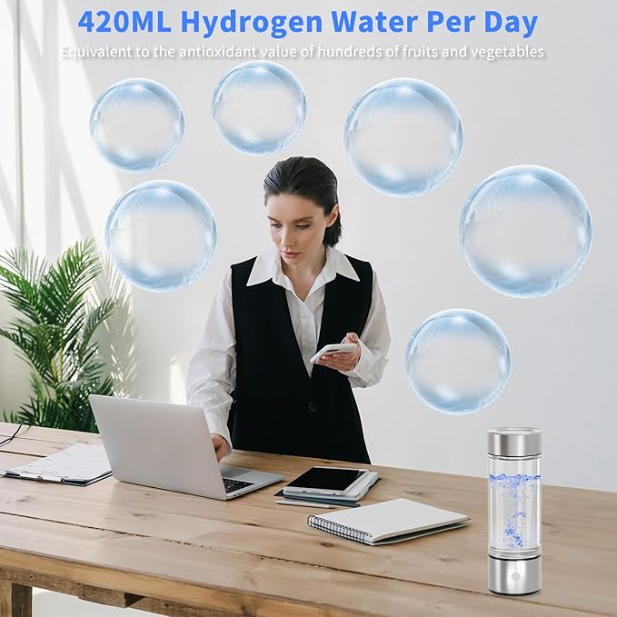 Hydrogen Water Bottle,Hydrogen Water Bottle Generator with SPE and PEM Technology,3Min Quick Electrolysis,Hydrogen Water Ionizer Glass Health Cup Suitable for Travel,Exercise,Home,Gift for Love(Black)
