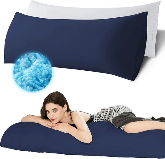 Ubauba Memory Foam Body Pillow with Cover, Full Large Body Pillows Insert for Adults with Envelope Closure Pillowcase, Firm & Fluffy Long Bed Pillows for Sleeping (20x54 inch, Navy)
