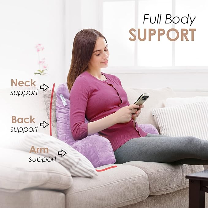 Nestl Reading Pillow Standard Bed Pillow, Back Pillow for Sitting in Bed Shredded Memory Foam Chair Pillow, Reading & Bed Rest Pillows Lavender Back Pillow for Bed, Bed Chair Arm Pillow with Pockets