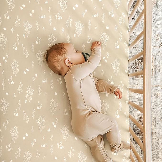 GRSSDER Stretch Ultra Soft Jersey Knit Fitted Crib Sheets Set 2 Pack，Fit All Standard Crib Mattress Pads Safe and Snug, Crib Fitted Sheet for Boys and Girls, Stylish Watercolor Rabbit Pattern