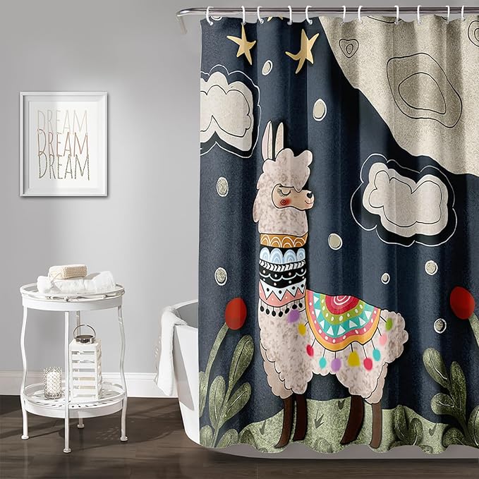 AILONEN Cute Llama Shower Curtain for Kids,Galaxy Llama Print Bath Curtain Gifts for Boys Girls,Polyester Waterproof for Bathroom with 12 Plastic Hooks 72" W*84" H