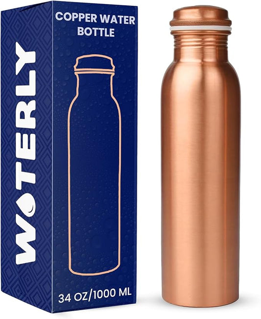 Pure Copper Water Bottle 34 oz Leak Proof Design | 100% insulated copper | Copper healing water benefits for Drinking ,Traveling, gifts , Gym& Office | (1000 ml)