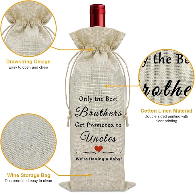 Sazuwu Best Brother Promoted to Uncle Wine Bag Uncle Fathers Day Gift from Niece and Nephew New Uncle Gifts First Time Wine Bottle Decoration Bag Uncle Pregnancy Announcement Gift Uncle to Be Gifts