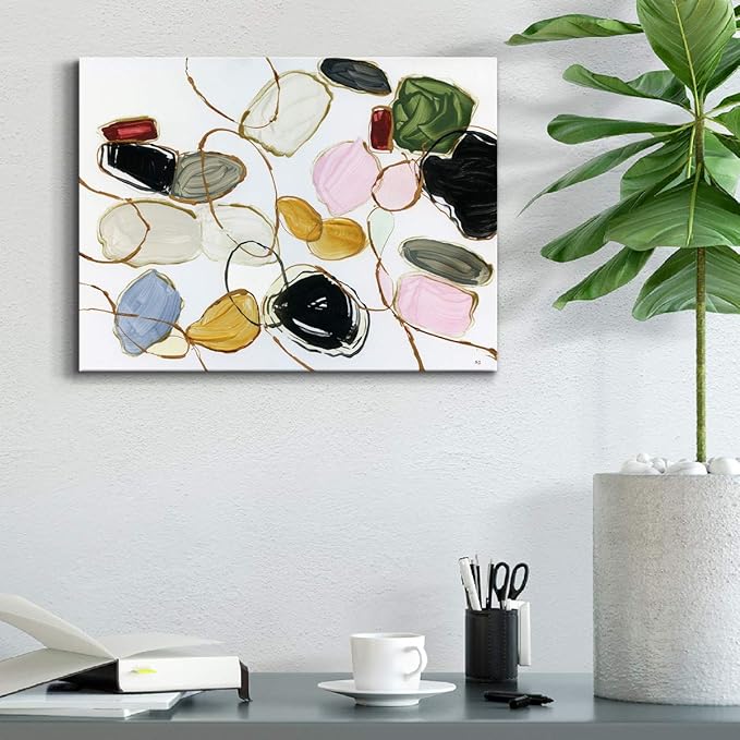 Renditions Gallery Canvas Wall Art Modern Paintings Decorations Colorful Brushstroke Jewels Abstract Watercolor Wall Hanging Artwork Prints for Bedroom Office Kitchen - 12"x18" LT33