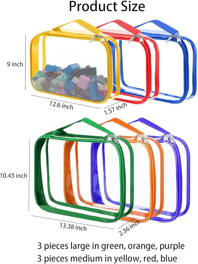 6 Pack Large Toy Storage Bags, Clear Pvc Zipper Bags for Organizing, Waterproof Toy Bags for Board Games, Building Blocks, Puzzles, Small Toys and Kids Books