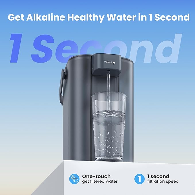 Waterdrop Alkaline Electric Water Filter Pitcher, Dispenser, NSF/ANSI 42, 200-Gallon, 5X Times Long-Life Countertop Water Filter System, Reduce PFOA/PFOS, Chlorine, Lead, 15-Cup, Blue, with 1 Filter