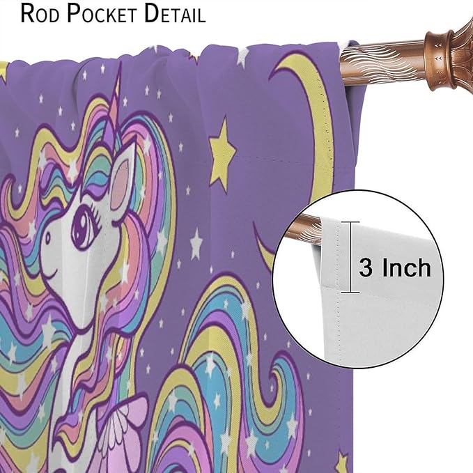 Unicorn Curtains Fantasy Star Moon Cartoon Theme Curtains Cute White Unicorn Rainbow Design Printed Curtains Boys Girls Room Curtains 55x63 Inch 2 Panels