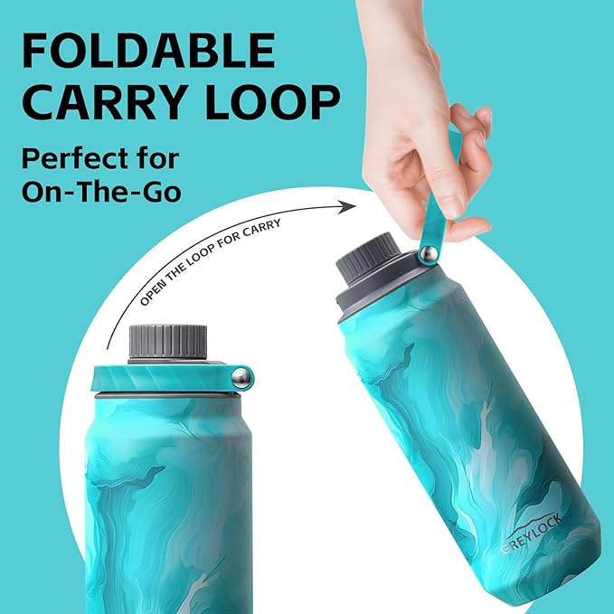 Greylock 20 oz Insulated Stainless Steel Water Bottle with Straw Lid- BPA-Free Leak Proof When Closed, Reusable Metal Water Bottle with Carry Handle for Travel Camping, 24 Hours Cold (Tides)