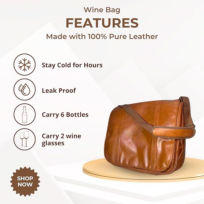 Ax store - Leather wine bag - 6 bottles insulated tote bag - Wine Cooler bag - Wine accessories for wine lovers