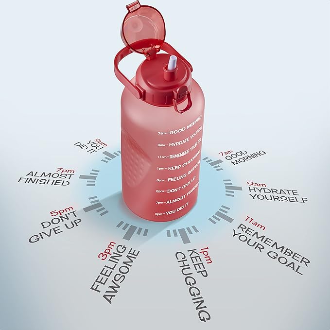 Motivational Water Bottle with Straw & Handle,One Gallon Water Bottle 128 oz/3.8L,Reusable Water Jug, Achieve All-Day Hydration SpillProof, BPA FREE