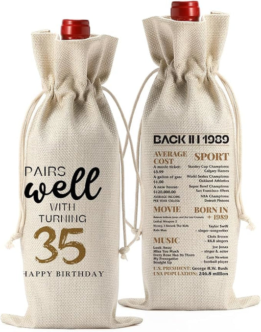 35th Birthday Gifts Women Men, Gifts for 35 Year Old Men Mom Dad Friends Wine Gift Bag, Wine Accessories Gifts Anniversary 35th Birthday Decorations Wine Bag Wine Bags for Wine Bottles Gifts
