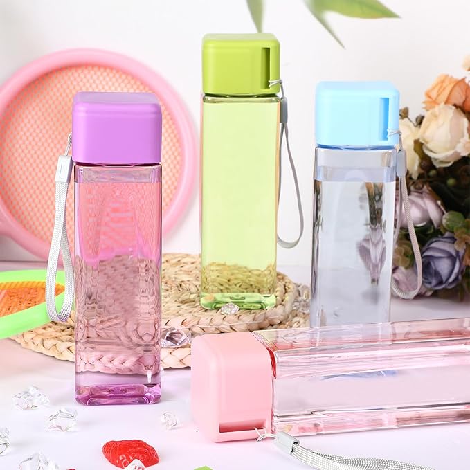 Mifoci 20 Pieces Water Bottle Bulk 17 oz Plastic Water Bottles Bulk Gym Sports Adults Reusable Large Water Bottles for Outdoor Fitness(Colorful,Rectangle)