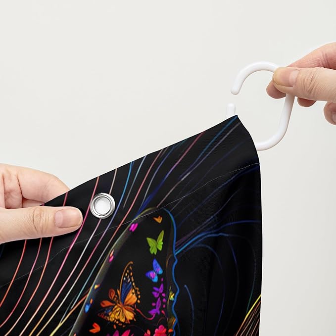 AILONEN Beautiful Butterfly Shower Curtain,Colorful Line Butterfly Bath Curtain for Bathroom for Boys,Girls,Boho Hippie Style Waterproof Fabric Shower Curtain Set with Hooks,72" W*84" H