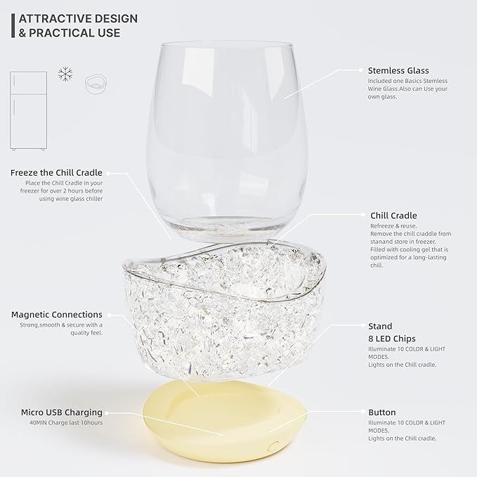 Wine Glass Chiller Wine Chiller Keep the Chill in Your Glass-Wine Cooler (YELLOW)
