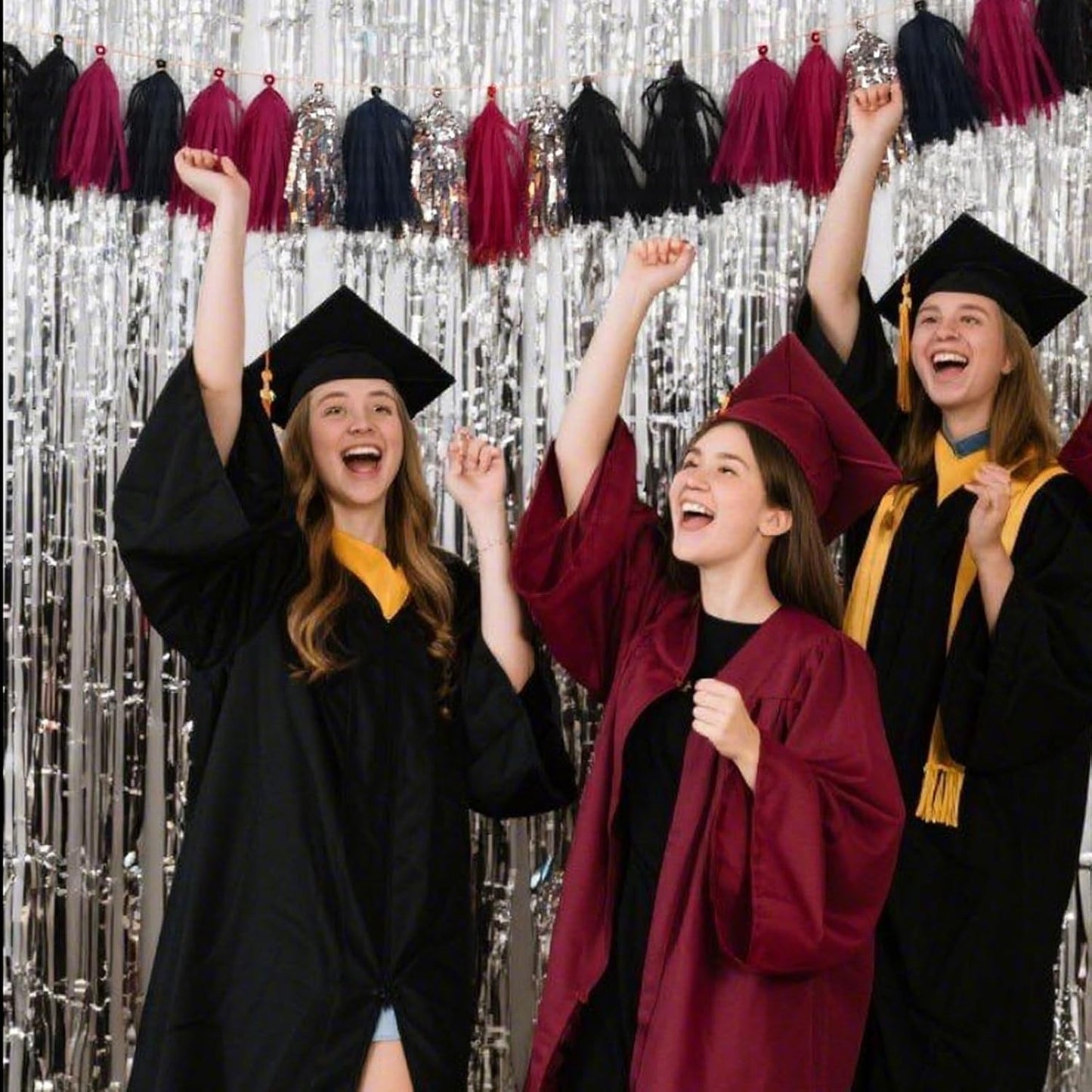 Tassel Garland Tissue Paper Tassel Banner,Tassels Party Decorations for Wedding,Birthday,Bridal/Baby Shower,Pack of 15 (Burgundy/Black/Silver)