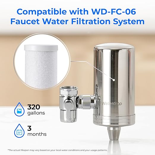 Waterdrop WD-FF-03A Faucet Replacement Filter, Carbon Block Filter Fits WD-FC-01, WD-FC-02, WD-FC-06, Reduces Chlorine, Heavy Metals and Bad Taste, Pack of 3