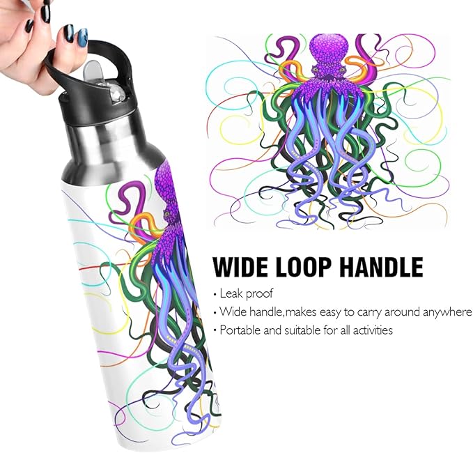 Blueangle 32 OZ Psychedelic Octopus Water Bottle with Straw, Sports Water Bottle BPA Free Stainless Steel Water Jugs for Gym, Kitchen, Working, Outdoor（927）