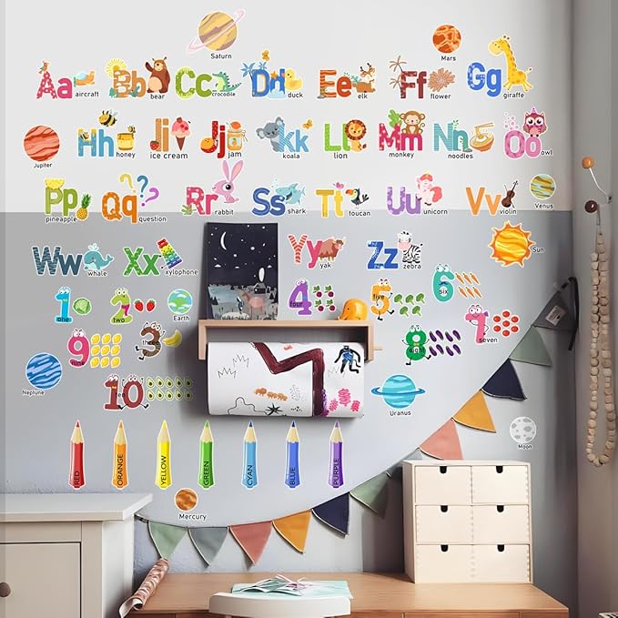 Kids Wall Decals, Alphabet Letters and Numbers Stickers for Kids Room, Nursery, Bedroom, Playroom