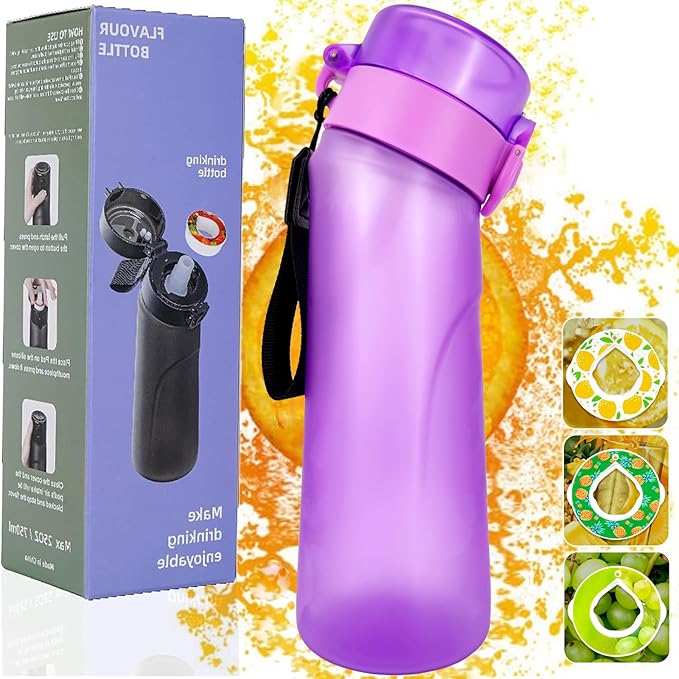 Air Water Bottle,750ML Scent Water Cup with 3 Flavour Pods,Leak Proof Sports Water Cup with Straw Suitable for Outdoor Sports,Gifts From Friends, Birthday Gifts (New Purple + 3pods)