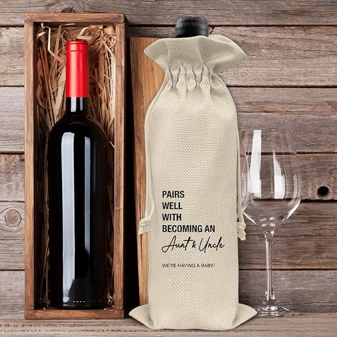 Pregnancy Announcement Wine Bag, Baby Announcements Gifts for New Aunt Uncle, Pairs Well With Becoming Aunt & Uncle Wine Gift Bag
