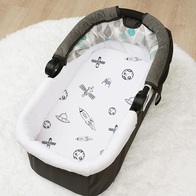 PHF Soft Bassinet Sheet Set, 2 Pack Silky Comfy Breathable Cradle Sheets for Baby Boys Girls, Univeral Fit for Most Cradle and Bassinet Mattress, Space