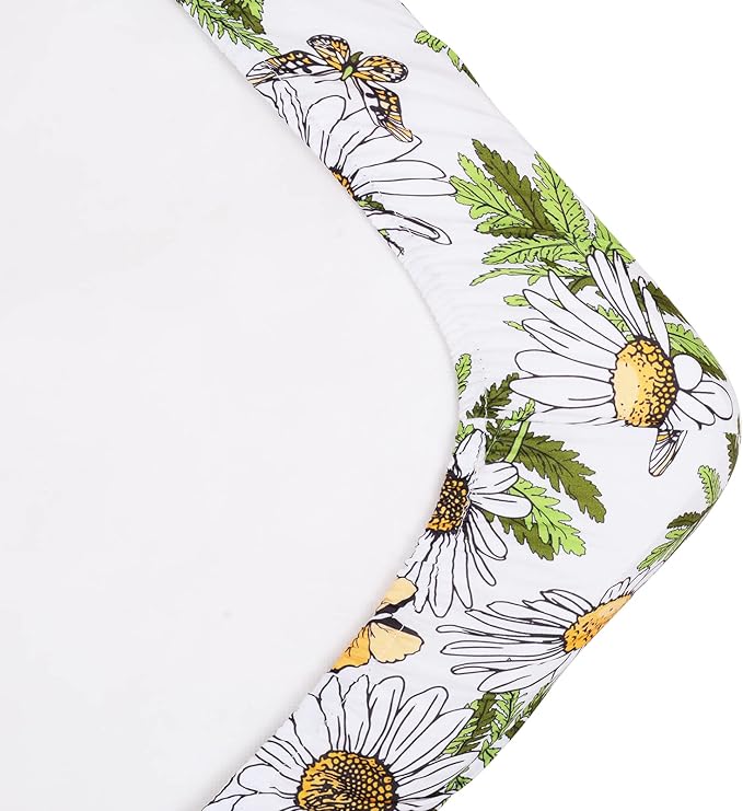JISEN Baby Crib Sheet 1 Piece Portable Fitted Crib Sheet for Standard Crib and Toddler Mattresses Nursery Bed Decor for Boys Girls 28x52 Inch Daisy Butterfly