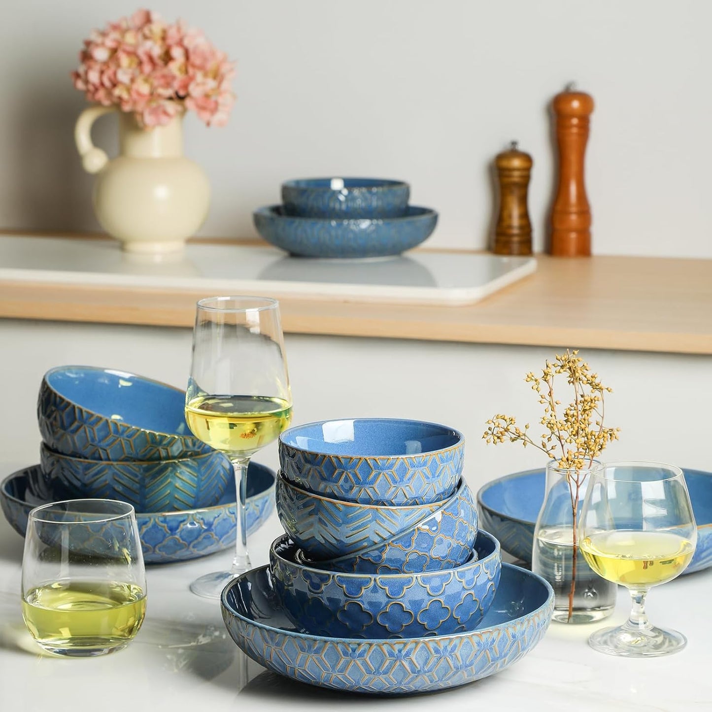 Sureasy Ceramic Cereal Bowls Set of 4-25 oz Blue Soup Bowls for Kitchen, Perfect for Soup, Pasta, and Salad, Microwave & Dishwasher Safe