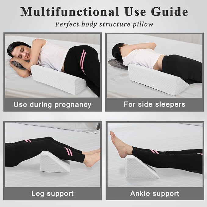 Bed Wedge Pillow for Side Sleeping Foam Filled Body Positioning Triangle Pillow Suitable for Pregnancy and Surgery Prevent Bed Sore for Leg and Back Support with Pillow Case (White)