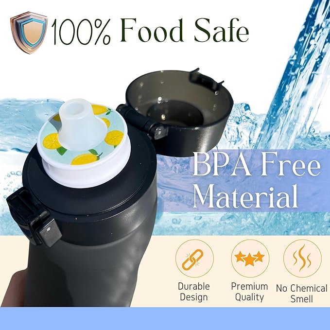 Air Water Bottle 650ml – Water Bottle With 5 Scented Pods, 0% Sugar BPA Free Cup with Bottle & Straw Brushes | Suitable for Outdoor | Sports | Gift Idea (New Black + 5 Pods)