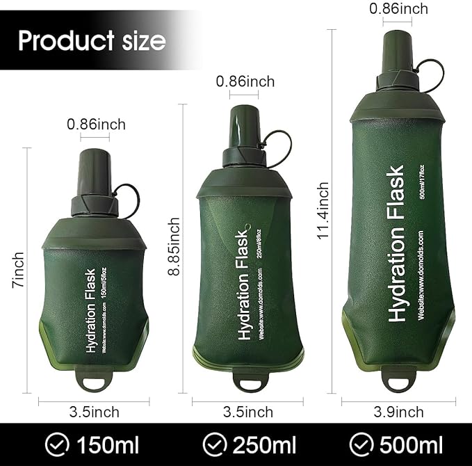 250ml Soft Flask, TPU Collapsible Soft Water Bottle for Hydration Pack, Running Vest, Folding Water Bottle for Hiking Cycling Climbing-1Pcs, Green