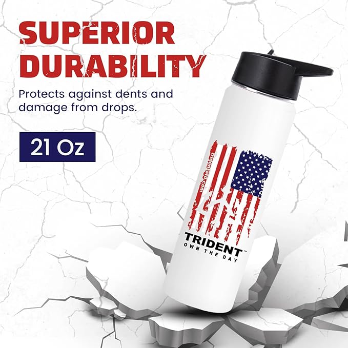 American Flag Water Bottle, 21 oz Insulated Water Bottle, Reusable Water Bottle with Straw, Leak Proof Water Bottles, Thermos Water Bottle - Retired Navy Combat Vet Small Business (White, 21 Oz)