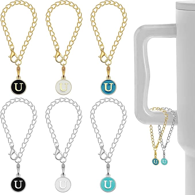 6PCS Letter Charm Accessories for Stanley Cup, Name ID Letter Handle Charm for Stanley Handle Identification Letter Pendant Handle Decoration for Stanley Tumbler Charms (Letter U)