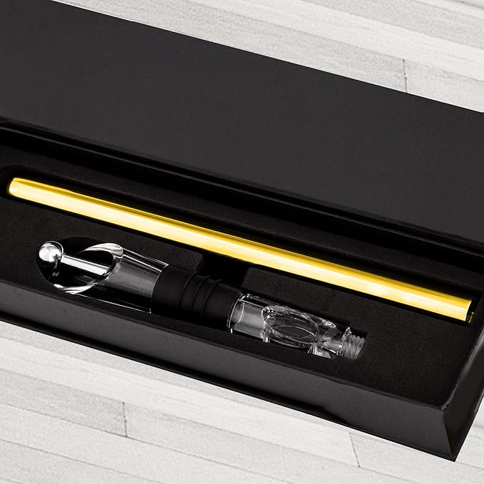 Wine Chiller Stick | 4 In 1 Wine Accessory Set | Iceless Chiller Stick | Decanting Aerator | Wine Pourer | Bottle Stopper | Accessory Case | Premium Gold | Father's Day Gift | Wine Gift Women & Men
