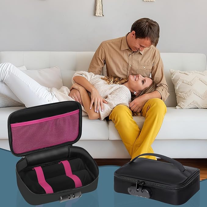 Discreet Lockable Toy Storage Bag, Locking Storage Box Toy Organizer Case Organizer Container with 2 Drawstring Bags, Lock Box Travel Game Bag for Women and Men