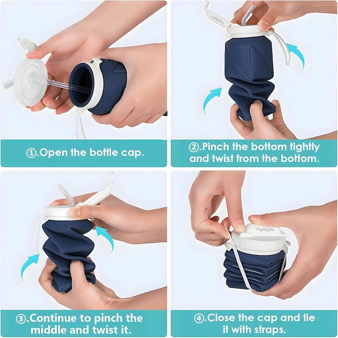 690ML Collapsible Water Bottles Reusable Leak Proof Silicone Water Bottle BPA Free Durable Foldable Sports Bottles & straw 23oz Lightweight Bottle for Gym Hiking Biking Camping Travel Bottle