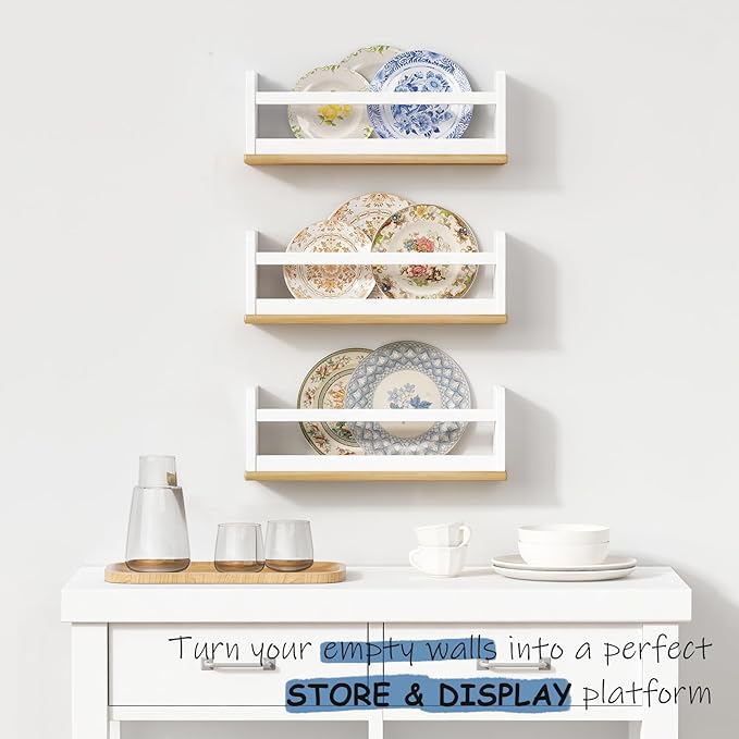 Small Kids Bookshelves Wall Mounted 3-Pack, White Floating Nursery Book Shelves for Kids Room Bedroom, Solid Wood Hanging Bookshelf Bookcase and Toy Storage Shelf for Baby Toddler Child