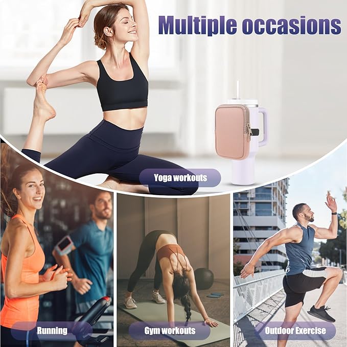 Water Bottle Pouch for Stanley Quencher Adventure 40oz & Stanley IceFlow 20oz 30oz, Gym Water Bottle Pouch for Stanley Cup 40oz,Workout Outdoor Tumbler Pocket for Phone, Card, Keys (Pink)