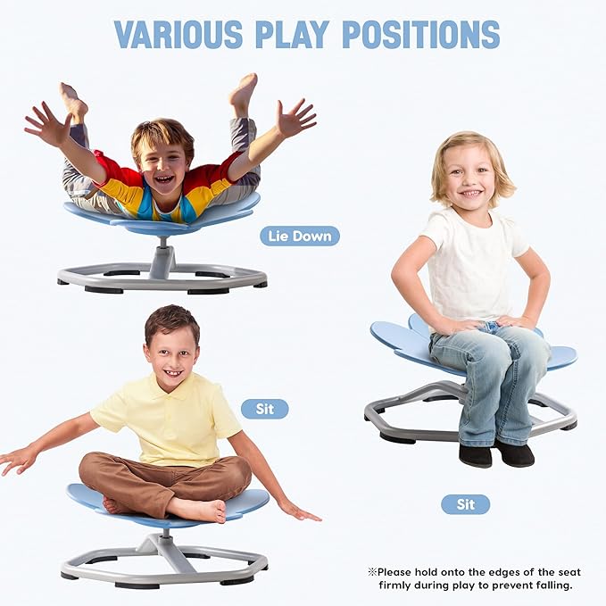 ROBUD Kids Sensory Swivel Chair, Autism Kids Swivel Chair with Non-Slip Design, Training Body Coordination, Flower Shape Wobble Chair, No Assembly, Blue