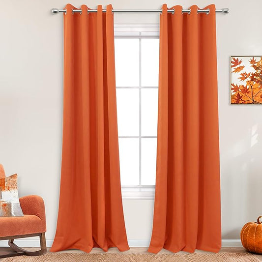 Mrs.Naturall 52x96 Inch Length Orange Curtains for Dining Room 2 Panels Blackout Room Darkening Curtain for Bedroom