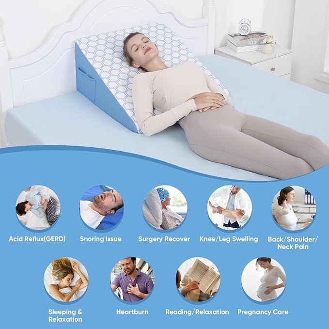 Forias Cooling Wedge Pillow for Sleeping,12" Bed Wedge Pillow for After Surgery,Acid Reflux, Snoring,Memory Foam Top Triangle Pillow Wedge with Breathable Cooling Cover