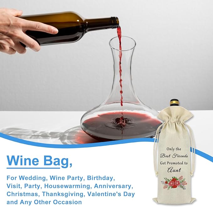 New Aunt Gift Wine Bag Auntie to be Gift Pregnancy Announcement Gift for Friends Sister Wine Bag Baby Shower Baby Reveal Gift for Aunt Mother's Day Christmas Birthday Gift Promoted to Auntie Gift