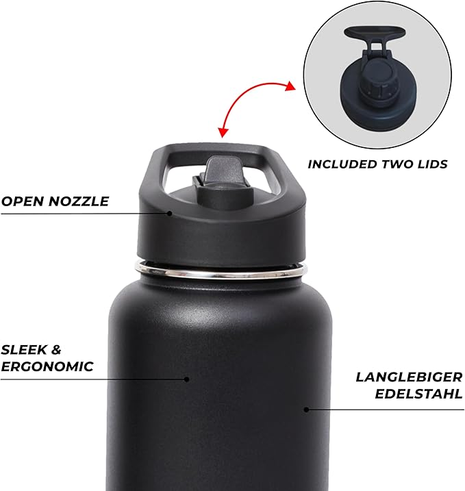 HYDRATE Insulated Stainless Steel Water Bottle - Large Reusable Flask with Leak-Proof Design and Convenient Handle - Double Vacuum Insulation for School, Work, or Adventure