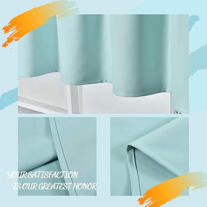 Aqua Valance for Windows 60x18 Inch Solid Thermal Insulated Blackout Rod Pocket Kitchen Short Curtain Toppers Valance for Bathroom Living Room 1 Panel