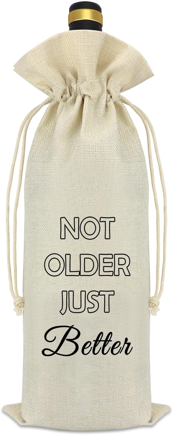Funny Birthday Gifts for Women Men Best Friends Friendship Gift Burlap Wine Bags 25th 30th 40th 50th 60th 70th Birthday Gift Wine Themed Birthday Gifts Reusable Wine Bottle Gift Bags with Drawstrings