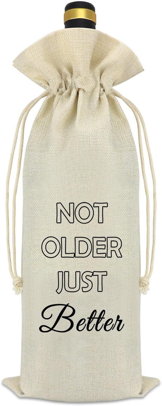 Funny Birthday Gifts for Women Men Best Friends Friendship Gift Burlap Wine Bags 25th 30th 40th 50th 60th 70th Birthday Gift Wine Themed Birthday Gifts Reusable Wine Bottle Gift Bags with Drawstrings