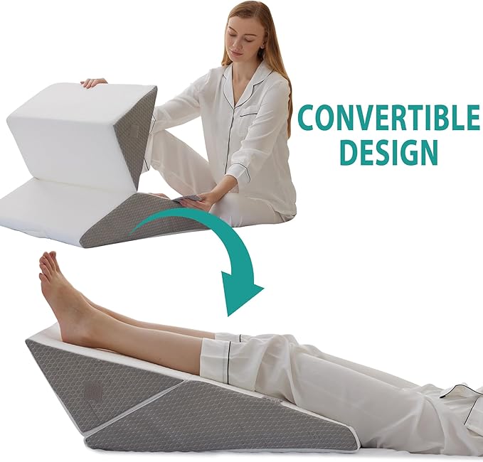 3Pcs Orthopedic Bed Wedge Pillow Set, Foam Wedge Pillow Post Surgery for Back, Leg and Knee Support, Adjustable 9&12 Inch Folding Triangle Pillow for Sleeping, Acid Reflux, Snoring, White/Grey