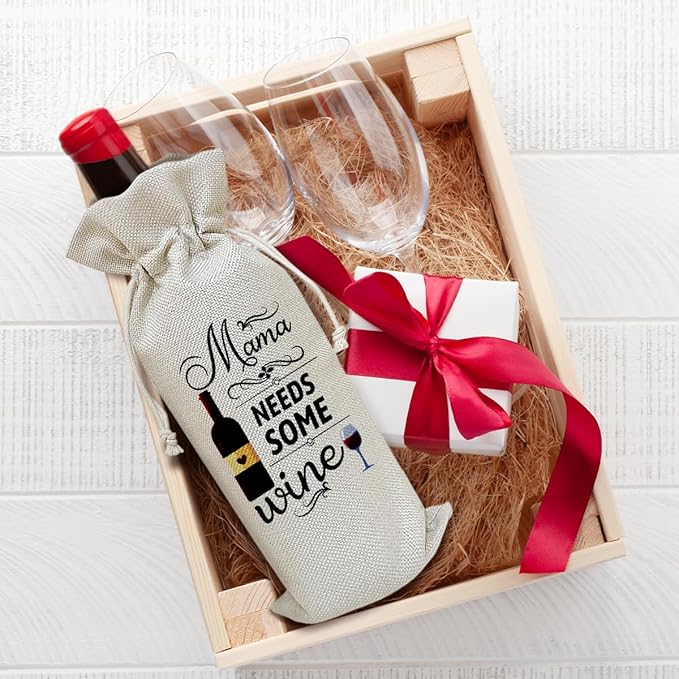Mama Wine Bag, Mom Gifts Birthday Gifts for Mom Mother Wife Aunt, Retirement Gift Wine Bag Party Favor Wine Champagne Gift Bag With Drawstring -27