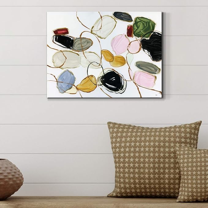 Renditions Gallery Canvas Wall Art Modern Paintings Decorations Colorful Brushstroke Jewels Abstract Watercolor Wall Hanging Artwork Prints for Bedroom Office Kitchen - 18"x27" LT33