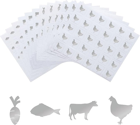 OLYCRAFT 1200pcs 4 Styles Silver Meal Stickers 1 Inch Food Choice Sticker Cow/Chicken/Fish/Carrot Wedding Meal Indicator Stickers Kitchen Stickers Meal Stickers for Place Card Wedding Party Supplies
